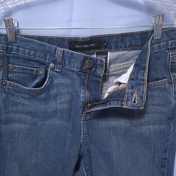 Calvin Klein Stretch Flare Denim Jeans Women 8 (30Wx32L) Mid Rise Blue Y2K - Picture 3 of 11